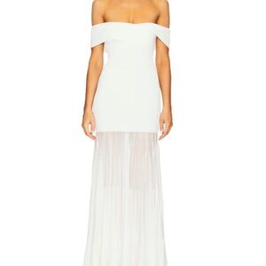 Line & Dot White One-Shoulder Bodycon Dress with Sheer Hem